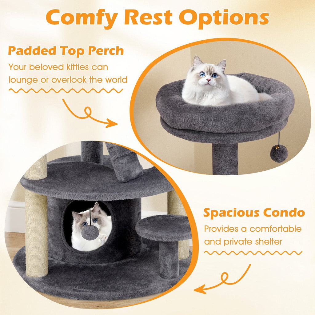 40 Inch Grey Cat Tower with a Climbing Ladder and a Curved Bridge