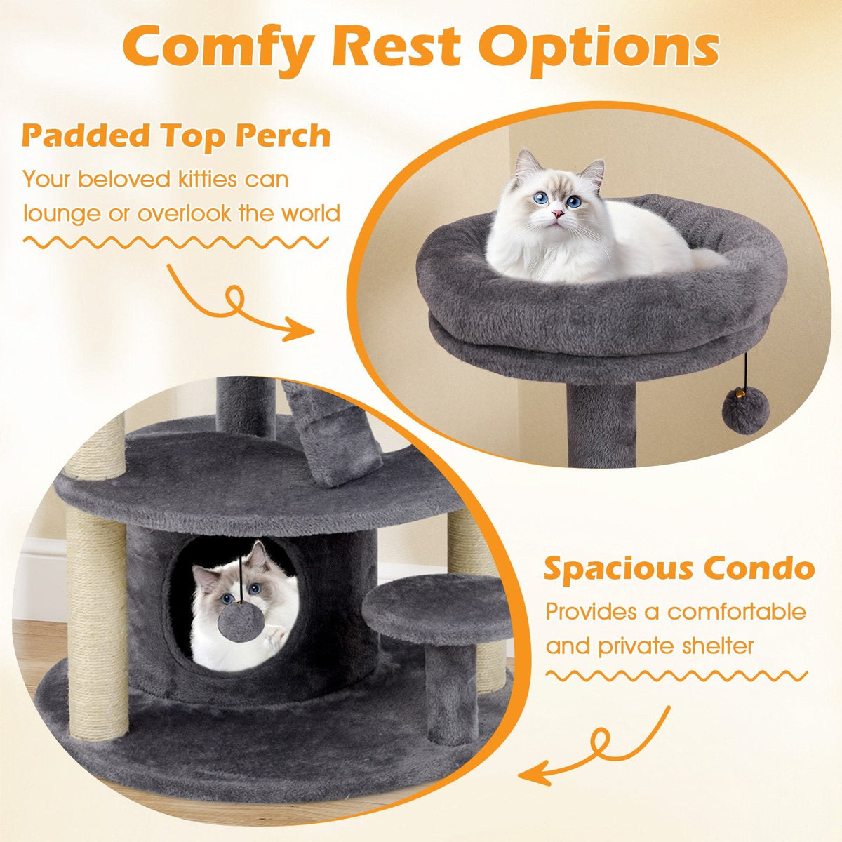 40 Inch Grey Cat Tower with a Climbing Ladder and a Curved Bridge