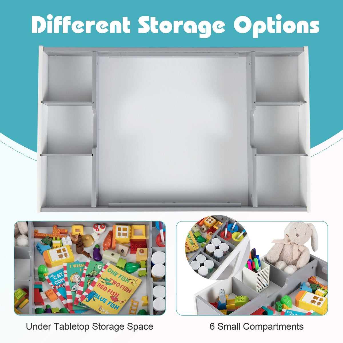 Multifunctional Kids Table and 2 Chairs Set with Chalkboard-Gray