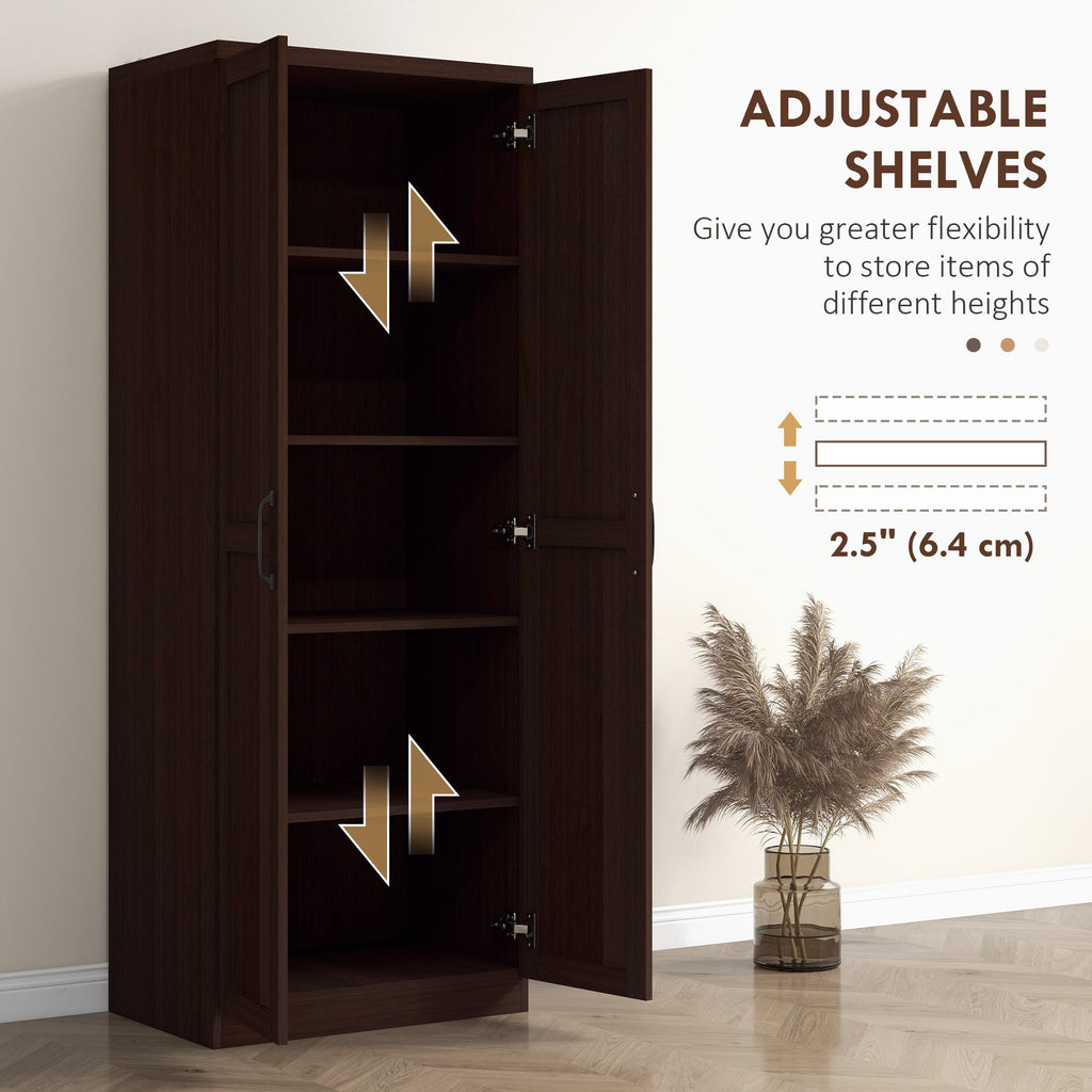 63" Kitchen Storage Cabinet, 5-tier Pantry Cabinet with Doors and Adjustable Shelves for Dining Room, Black