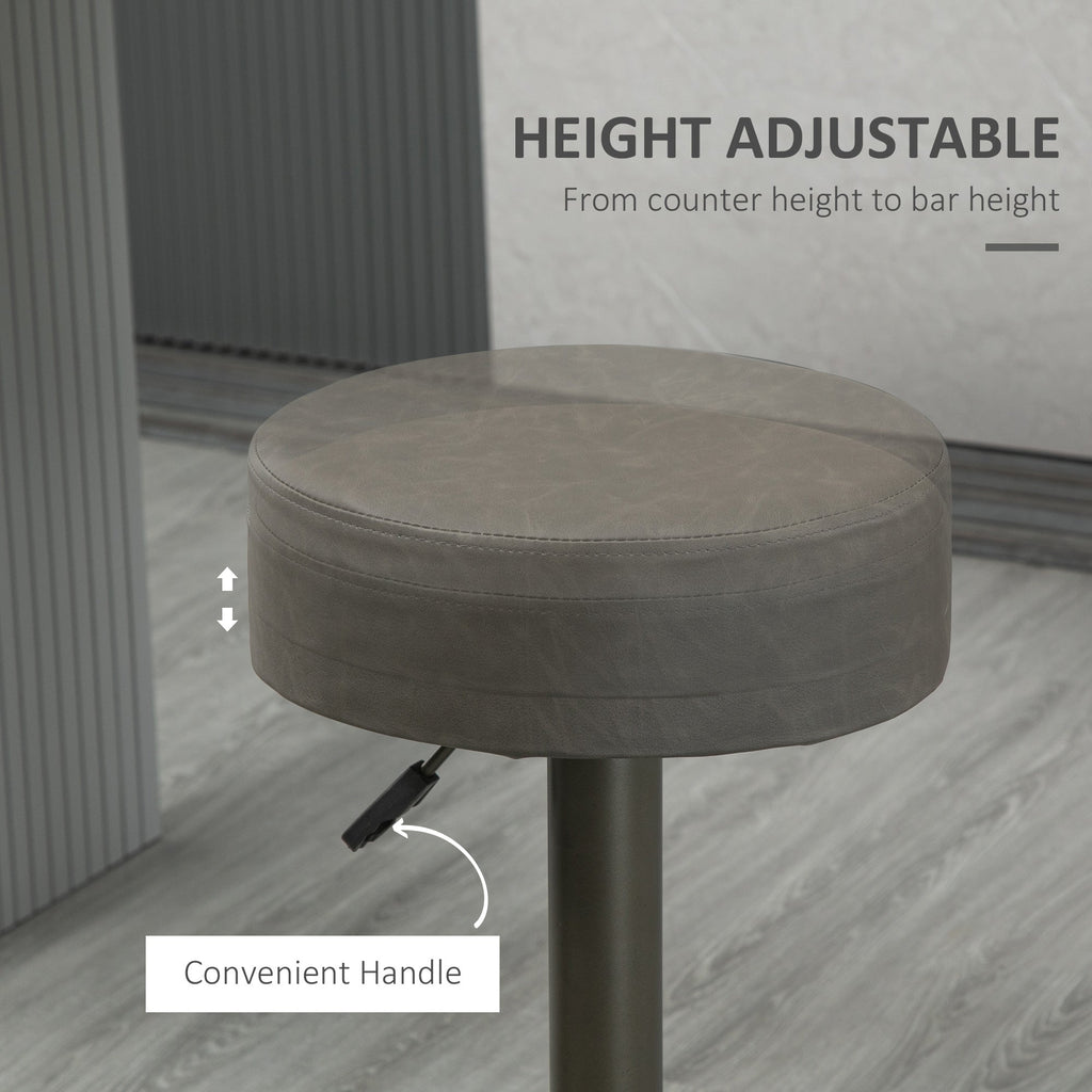 Modern Adjustable Bar Stools Set of 2, Swivel Barstool with Footrest, PU Leather Round Top for Kitchen, Dark Grey