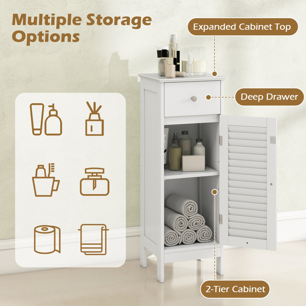 Narrow Bathroom Storage Cabinet with Adjustable Shelf and Drawer-White