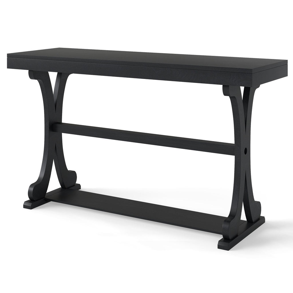 Narrow Console Table Vintage 52 Inch Long with Open Storage Shelf-Black