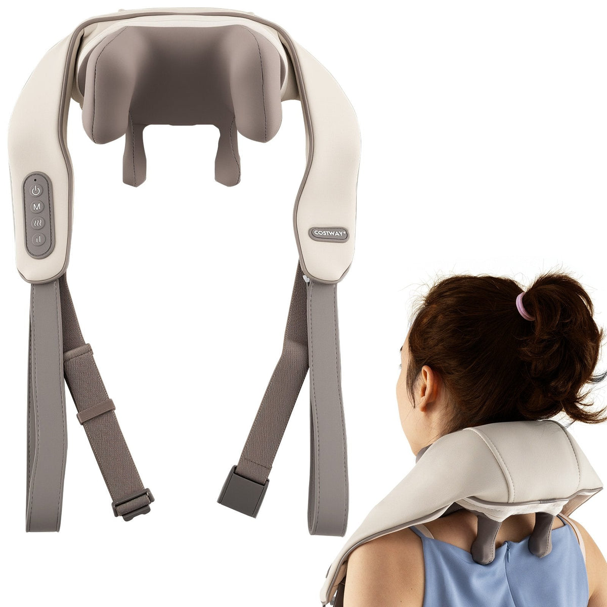Neck Shoulder Massager 4D Deep Tissue Kneading Shiatsu Massage Machine-Beige