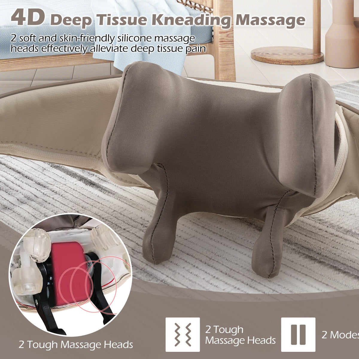 Neck Shoulder Massager 4D Deep Tissue Kneading Shiatsu Massage Machine-Beige