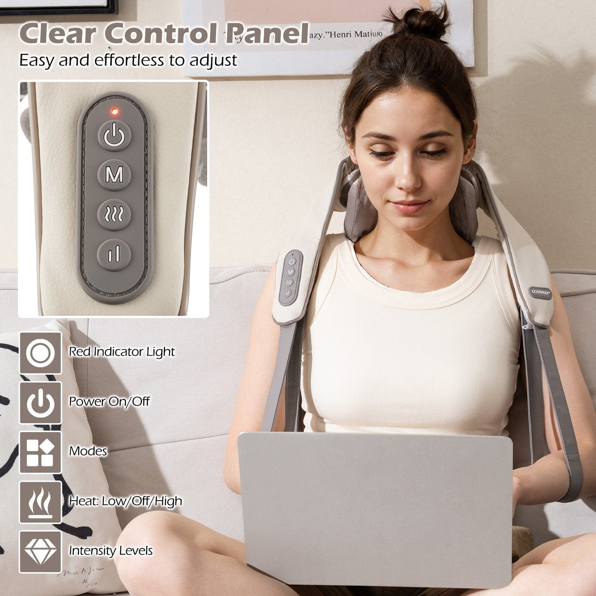 Neck Shoulder Massager 4D Deep Tissue Kneading Shiatsu Massage Machine-Beige