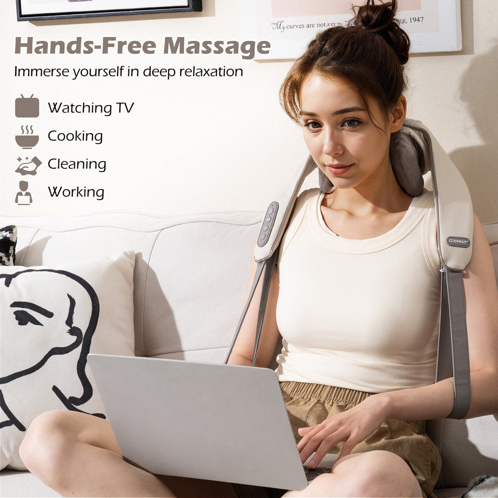 Neck Shoulder Massager 4D Deep Tissue Kneading Shiatsu Massage Machine-Beige