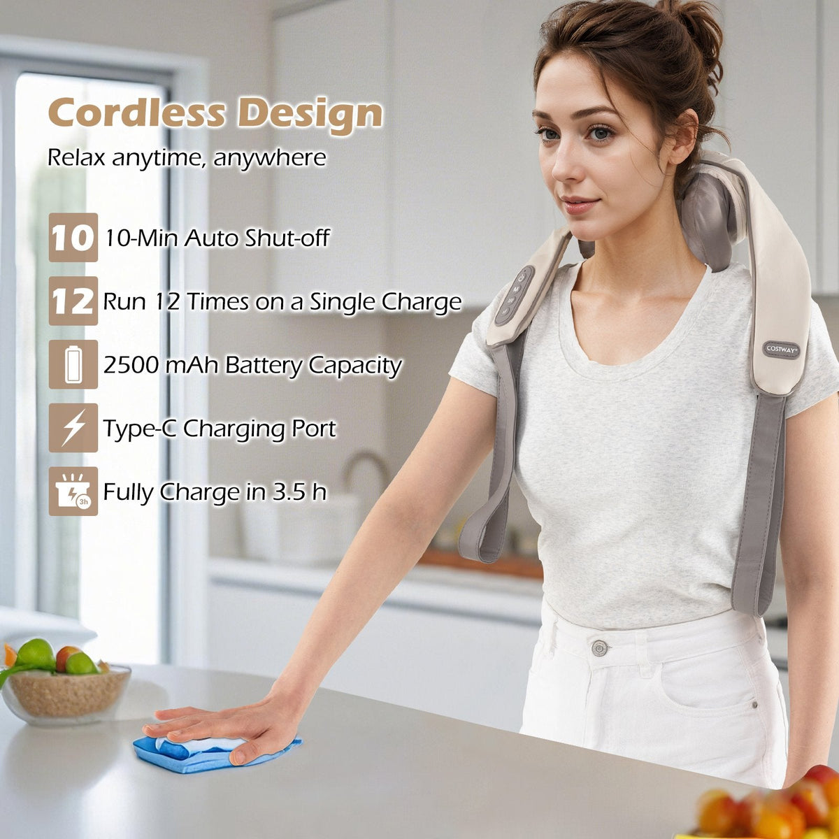 Neck Shoulder Massager 4D Deep Tissue Kneading Shiatsu Massage Machine-Beige