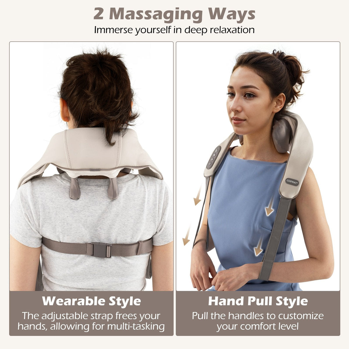 Neck Shoulder Massager 4D Deep Tissue Kneading Shiatsu Massage Machine-Beige