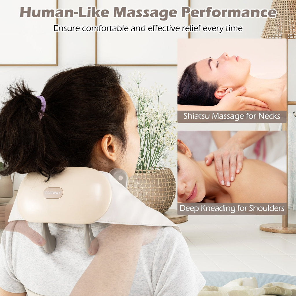 Neck Shoulder Massager 4D Deep Tissue Kneading Shiatsu Massage Machine-Beige