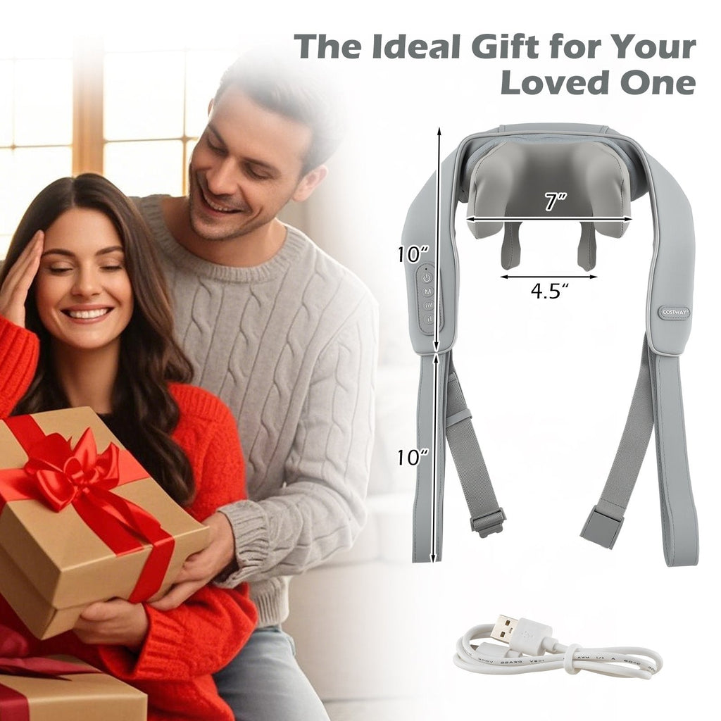 Neck Shoulder Massager 4D Deep Tissue Kneading Shiatsu Massage Machine-Gray