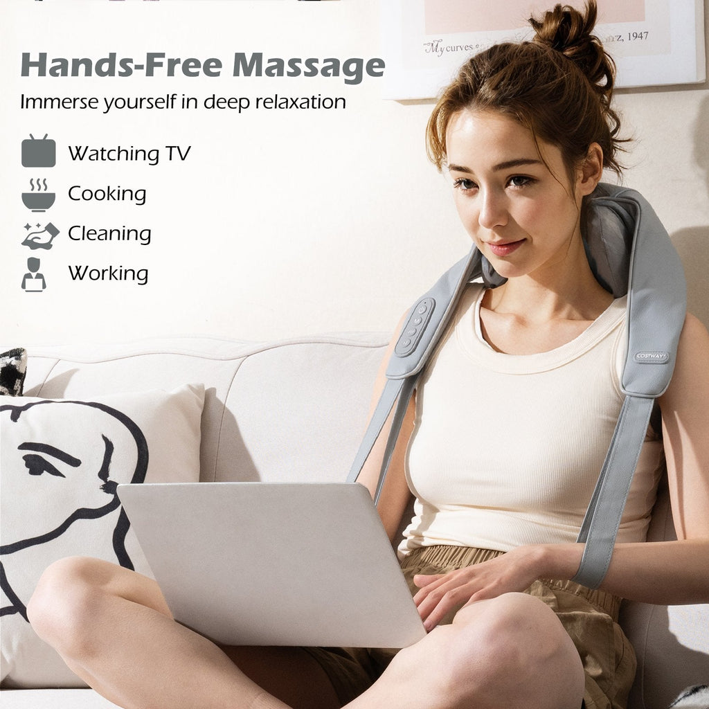 Neck Shoulder Massager 4D Deep Tissue Kneading Shiatsu Massage Machine-Gray