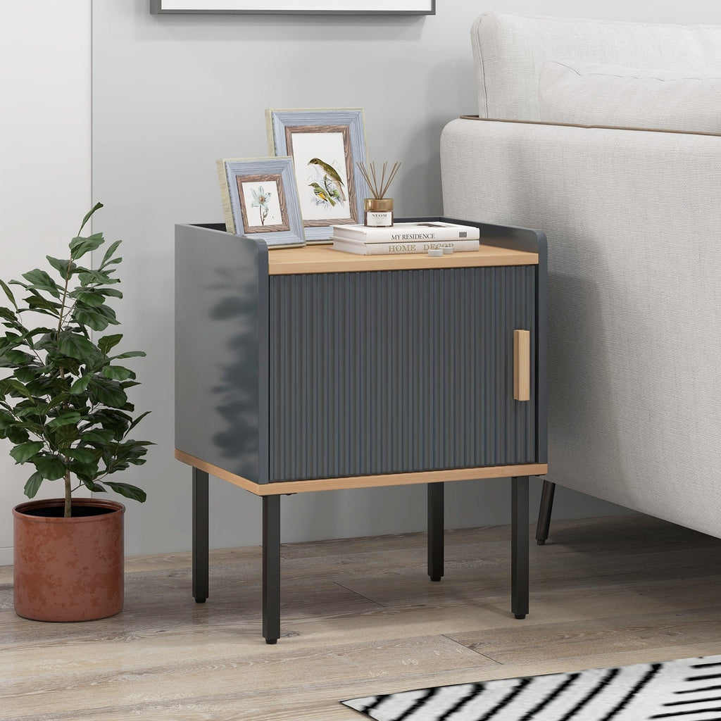Nightstand and Bedside End Table with Door Cabinet, Grey