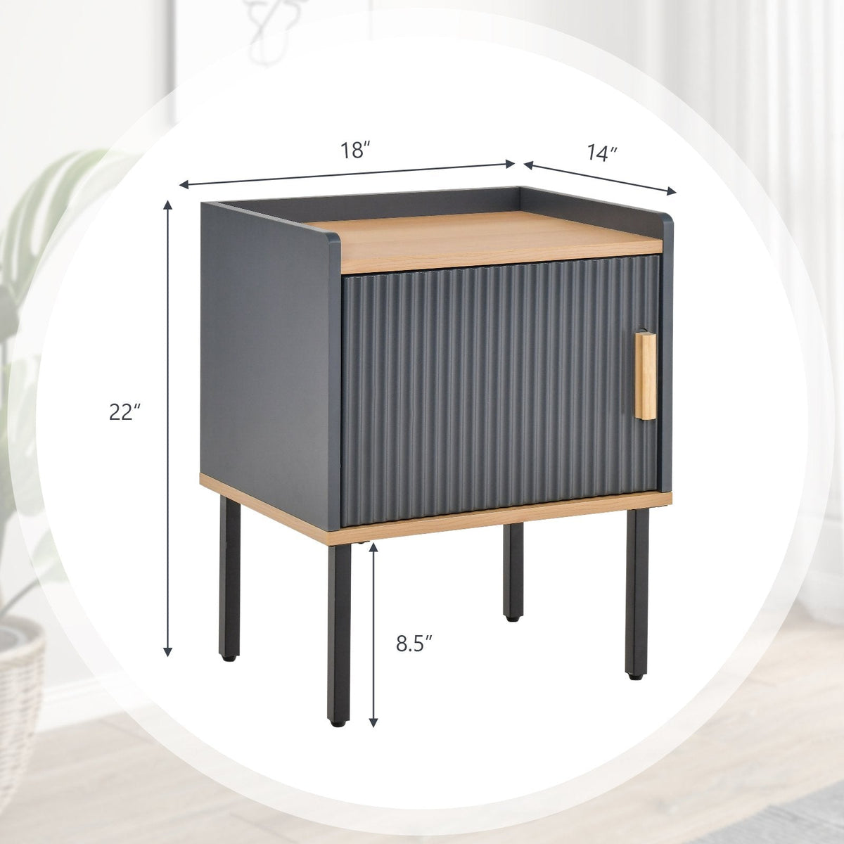 Nightstand and Bedside End Table with Door Cabinet, Grey