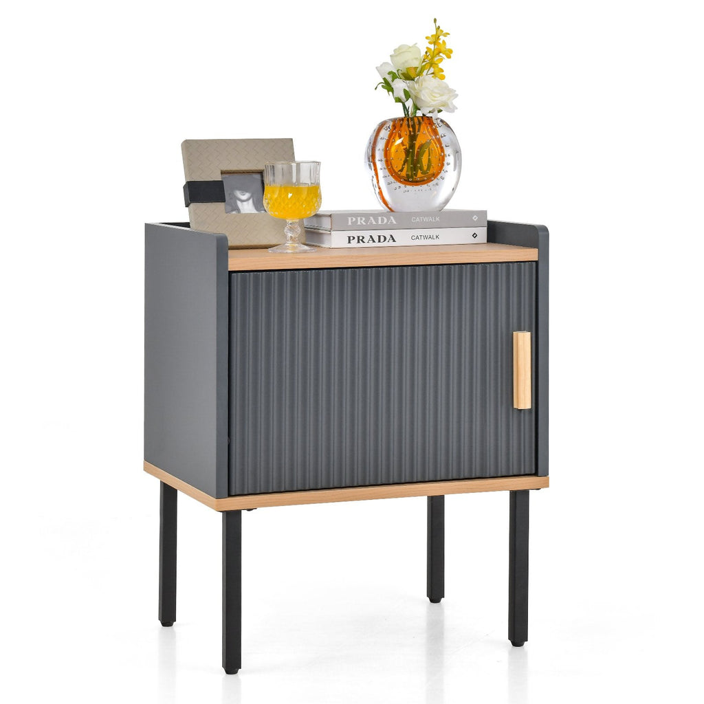 Nightstand and Bedside End Table with Door Cabinet, Grey