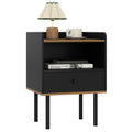 Nightstand and Bedside End Table with Drawer and Open Shelf