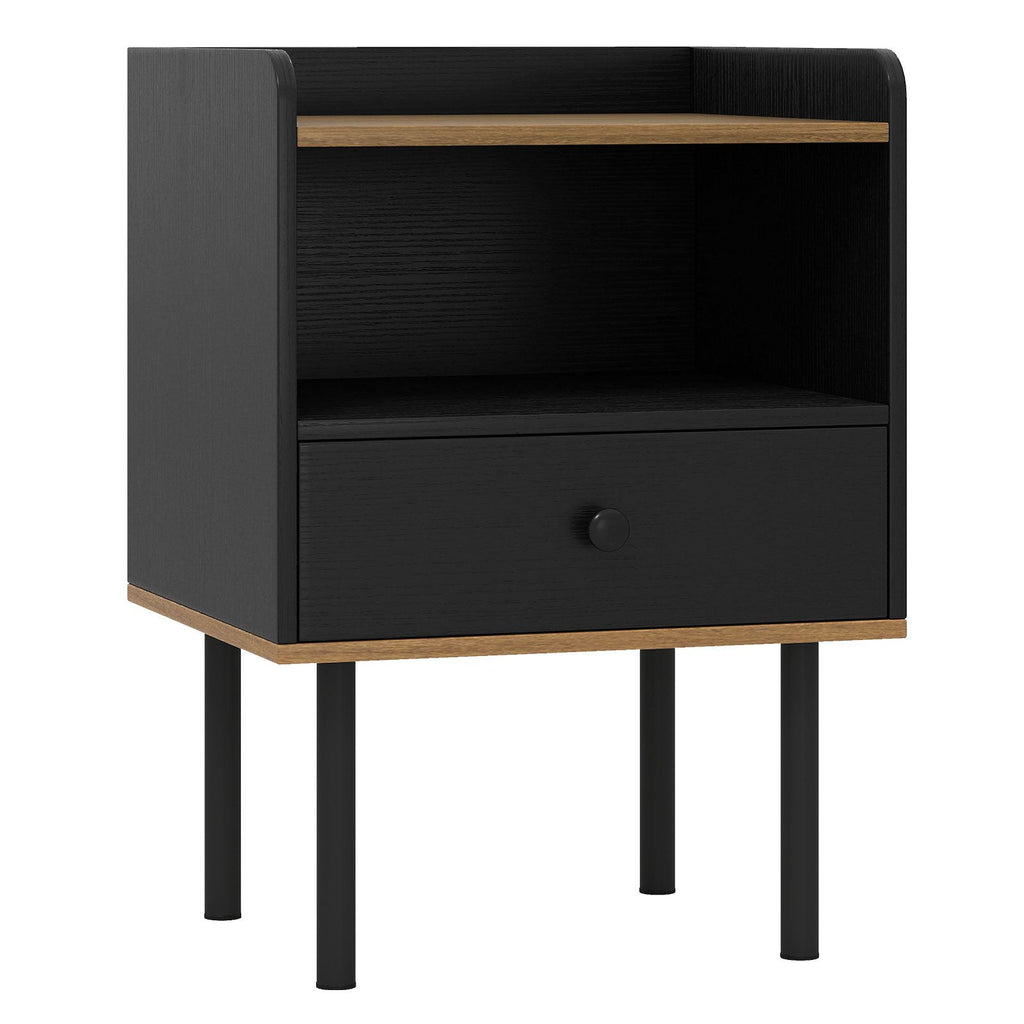 Nightstand and Bedside End Table with Drawer and Open Shelf