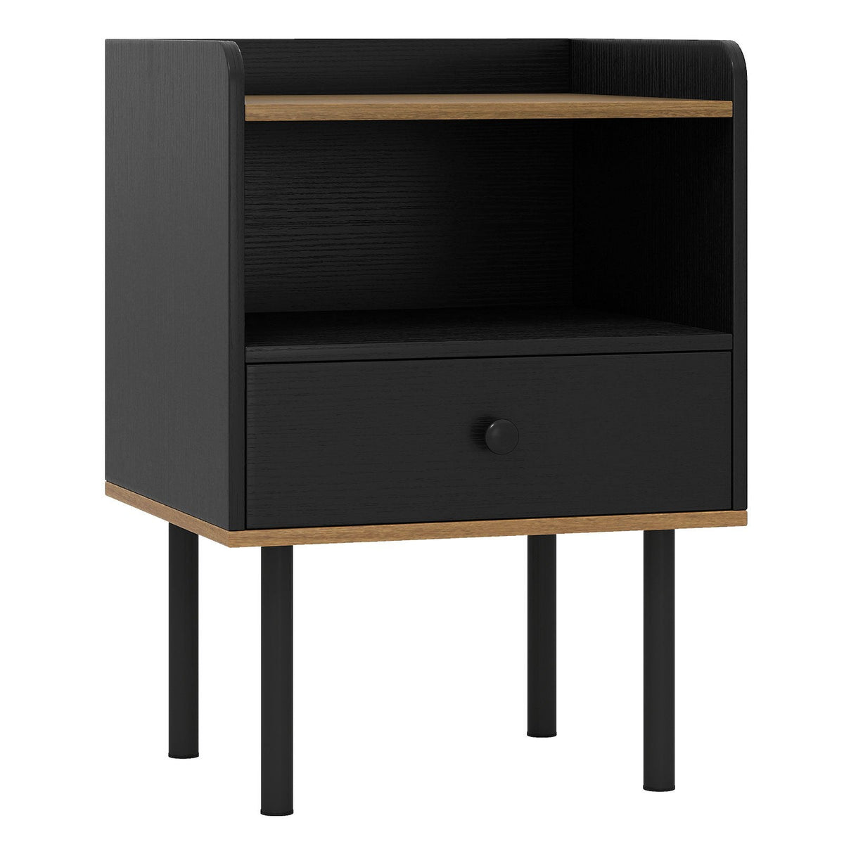Nightstand and Bedside End Table with Drawer and Open Shelf