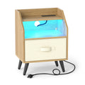 Nightstand with Power Outlets and Open Storage Shelf-Natrual