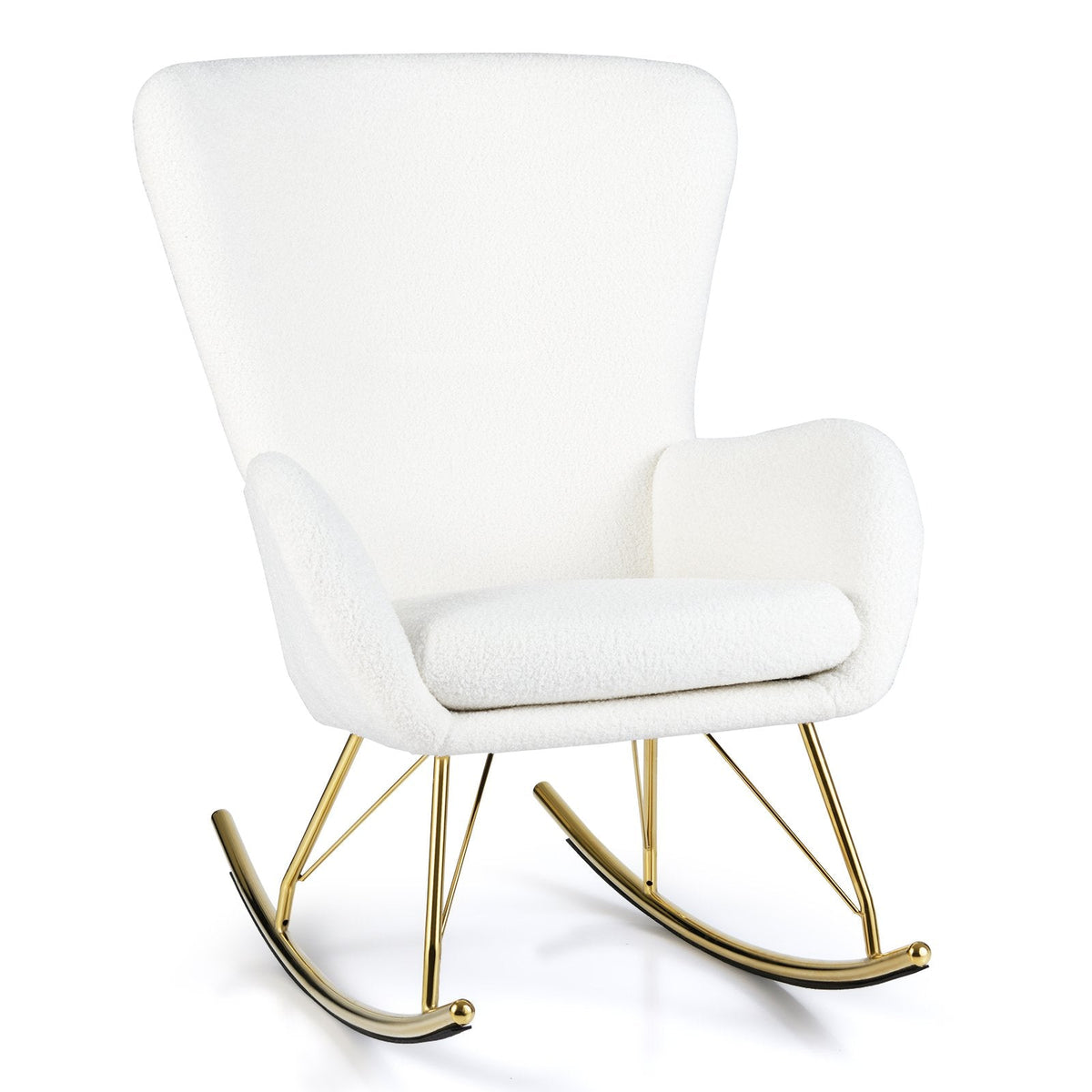 Nursery Rocking Chair with Curved Backrest and Armrests-White