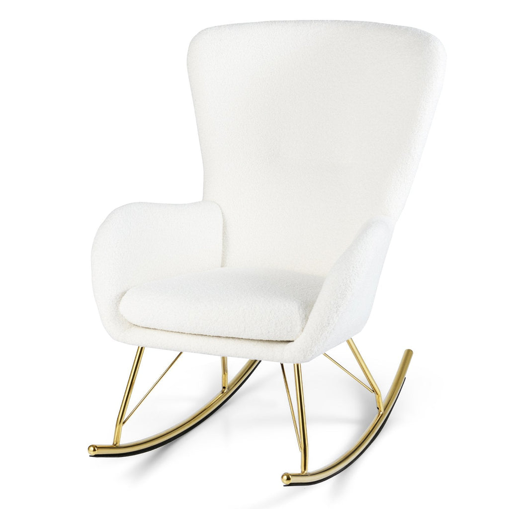 Nursery Rocking Chair with Curved Backrest and Armrests-White
