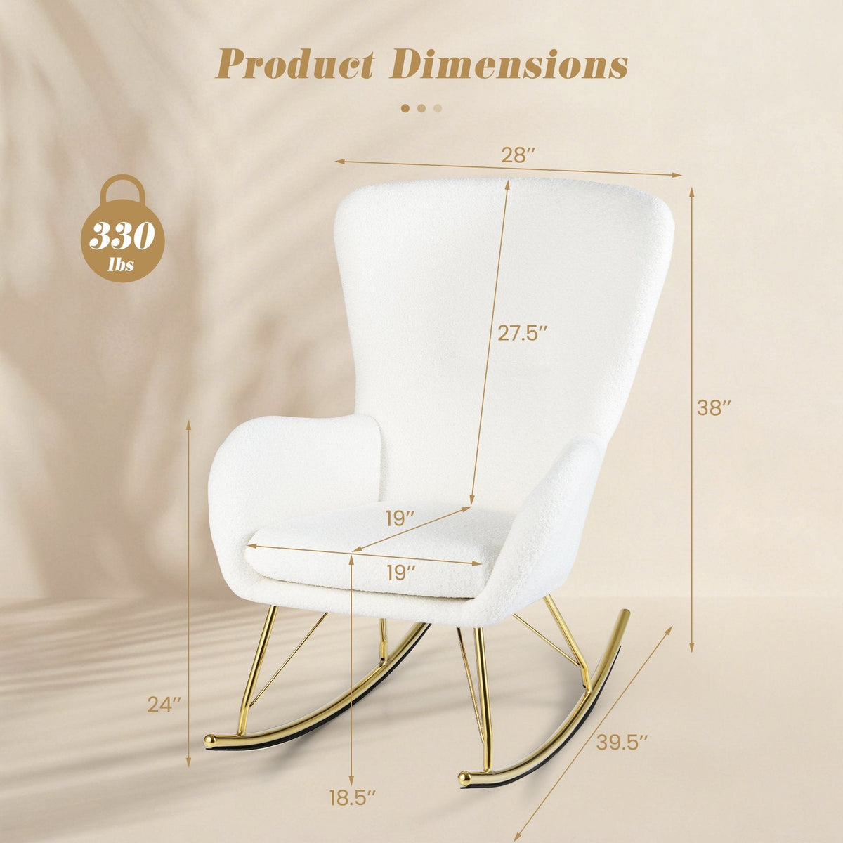 Nursery Rocking Chair with Curved Backrest and Armrests-White