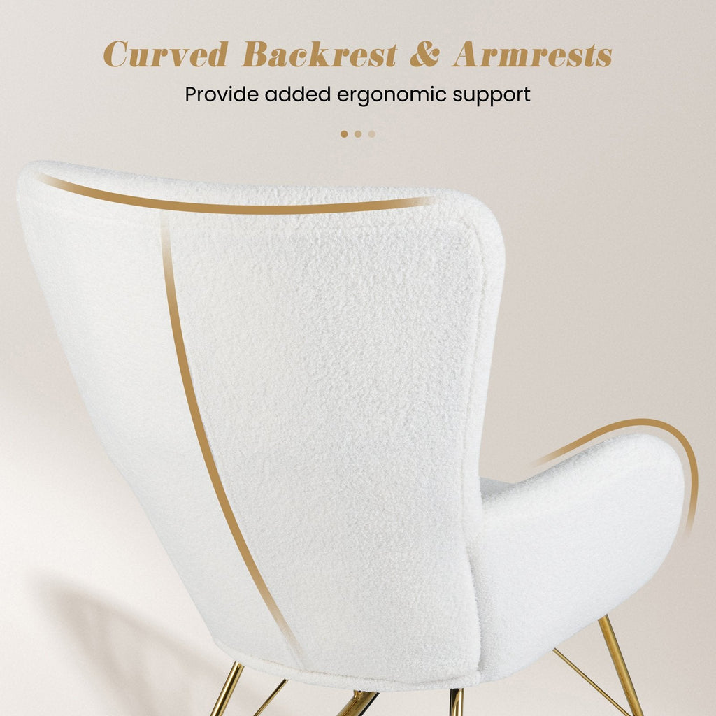 Nursery Rocking Chair with Curved Backrest and Armrests-White