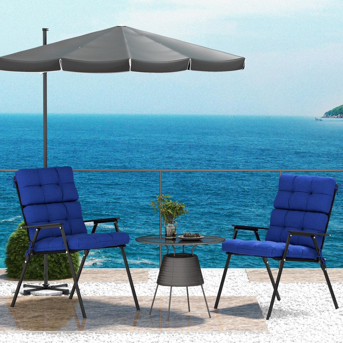 2-Piece Back Seat Cushion Replacement, Outdoor Patio Chair Cushions Set with Ties, Button Tufted, Navy Blue