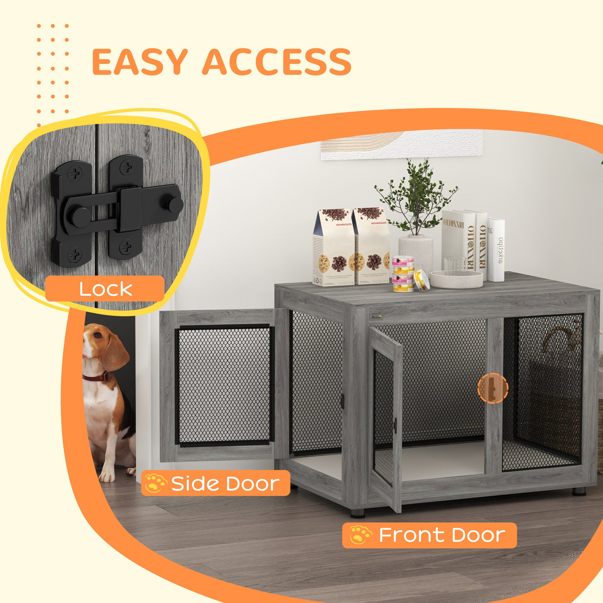Pet Crate End Table with Water-resistant Cushion or Large Medium Dogs, Black