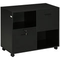 Mobile Printer Stand, Lateral File Cabinet with Lock, Filing Cabinet with Hanging Bars for Letter, A4 Size, Black