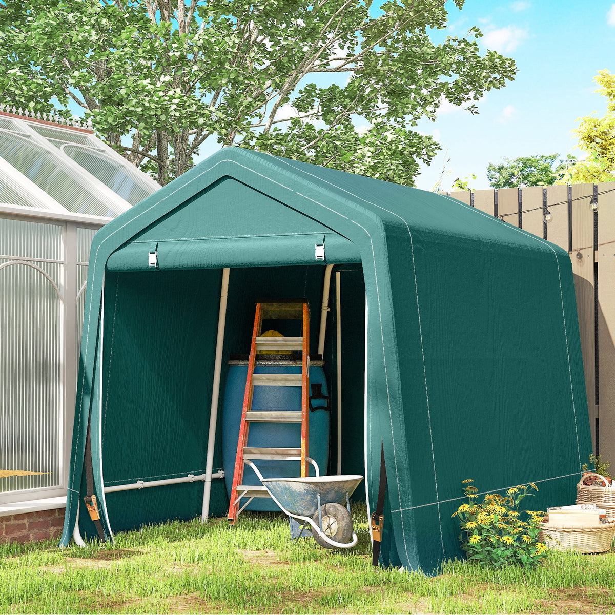7.9' x 6.6' Garden Storage Tent, Patio Storage Shelter w/ Metal Frame and Double Zipper Doors, Dark Grey