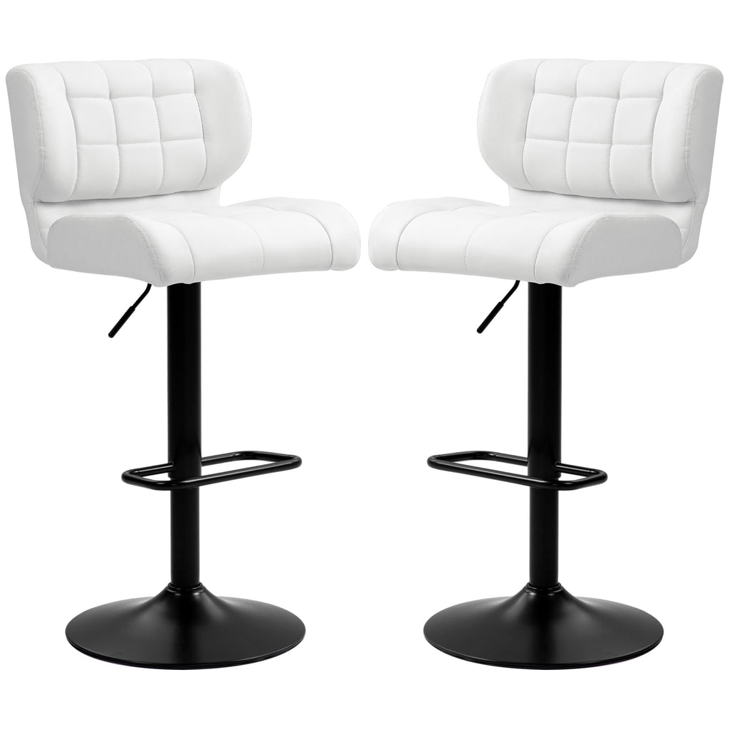 Swivel PU Leather Barstools Set of 2 Adjustable Bar Stools with Footrest Back for Kitchen Counter Dining Room Black