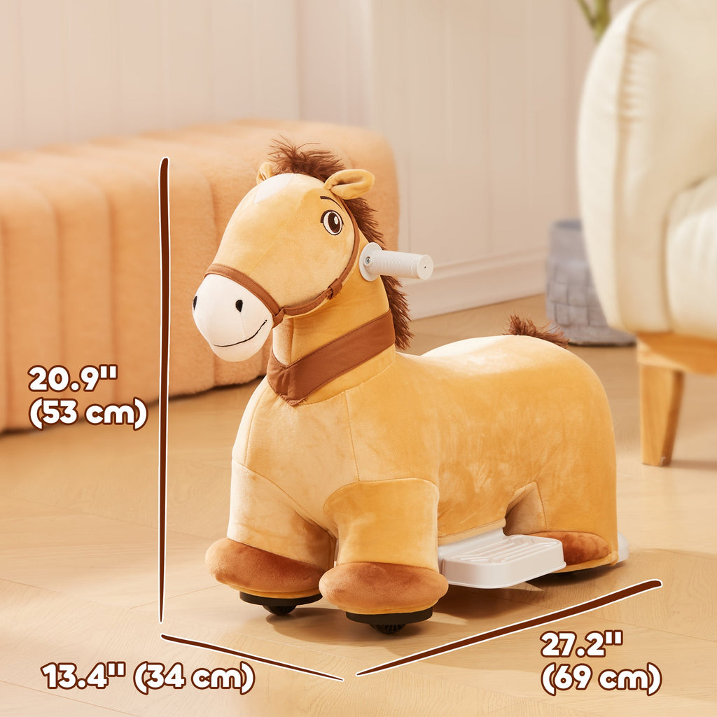 6V Battery Powered Kids Ride on Animal Toy, Electric Ride on Horse with Music Forward, Brown