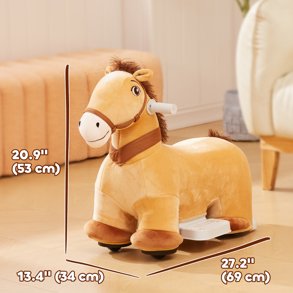 6V Battery Powered Kids Ride on Animal Toy, Electric Ride on Horse with Music Forward, Brown