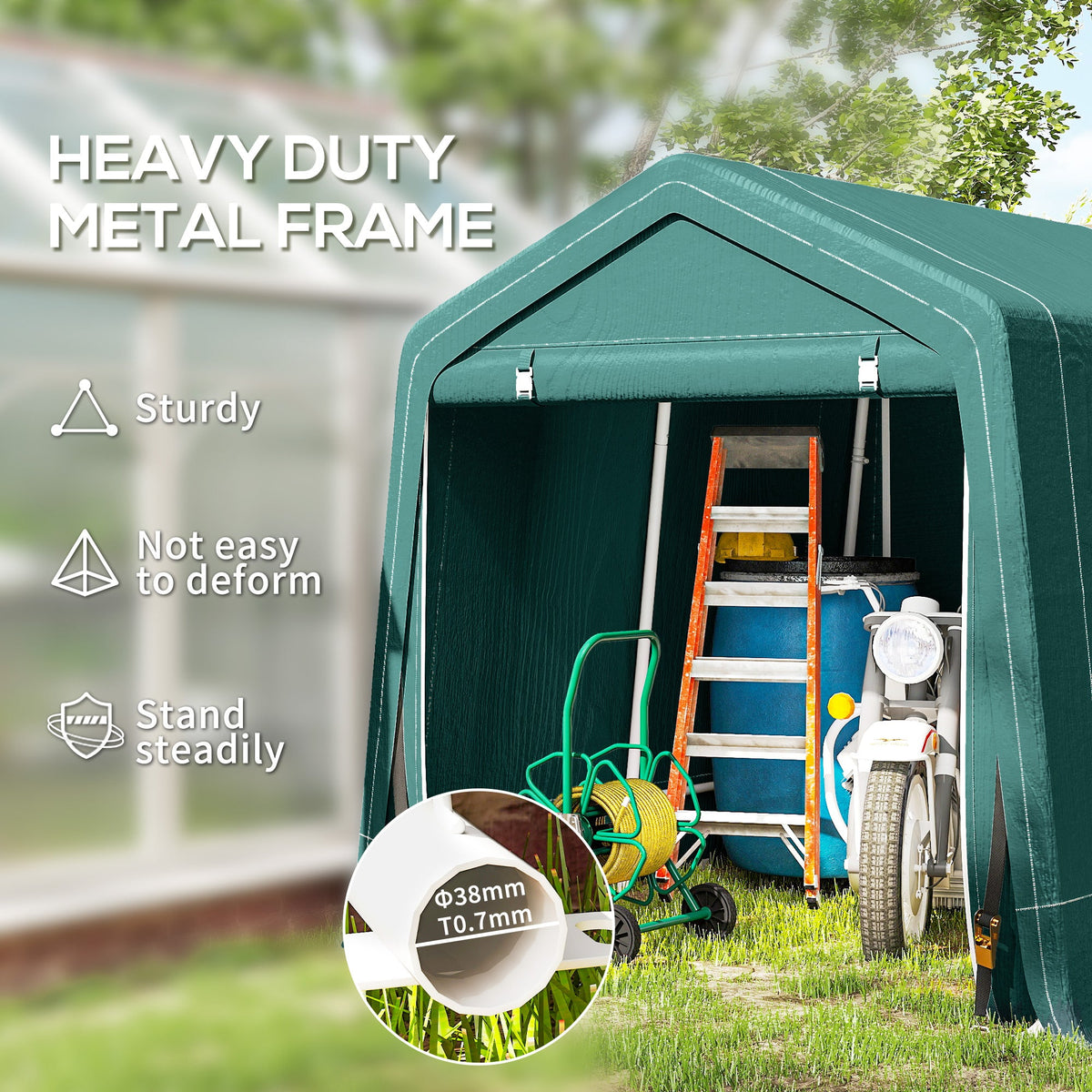 7.9' x 6.6' Garden Storage Tent, Patio Storage Shelter w/ Metal Frame and Double Zipper Doors, Dark Grey