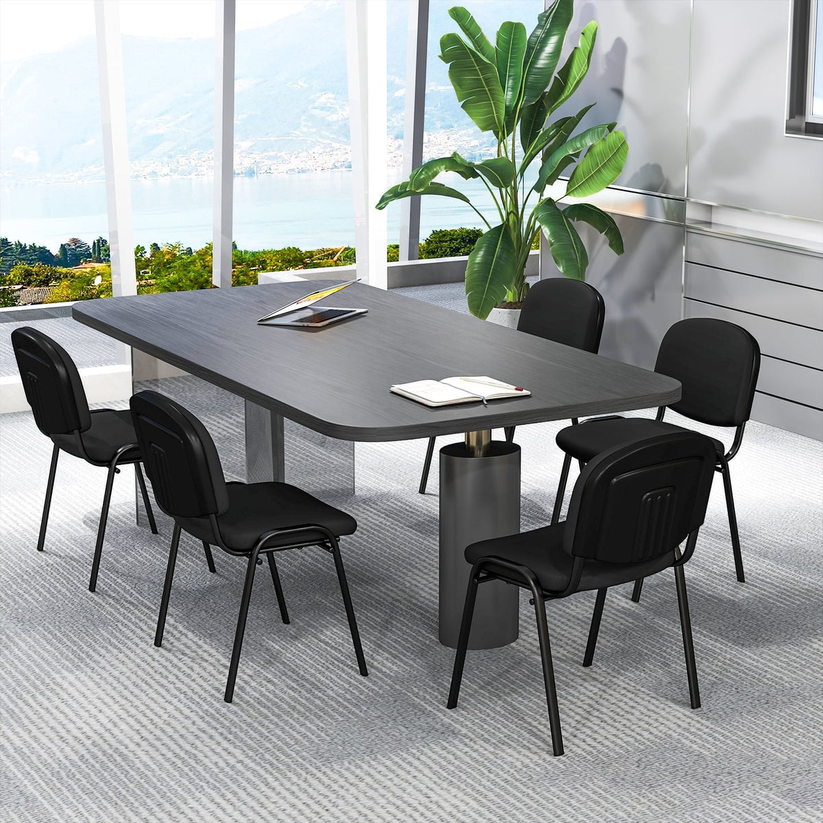 Office Chair with Metal Frame and Padded Cushions for Conference Room-Set of 5