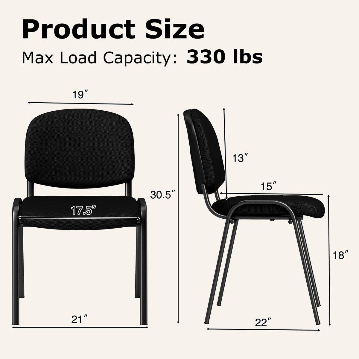 Office Chair with Metal Frame and Padded Cushions for Conference Room-Set of 5