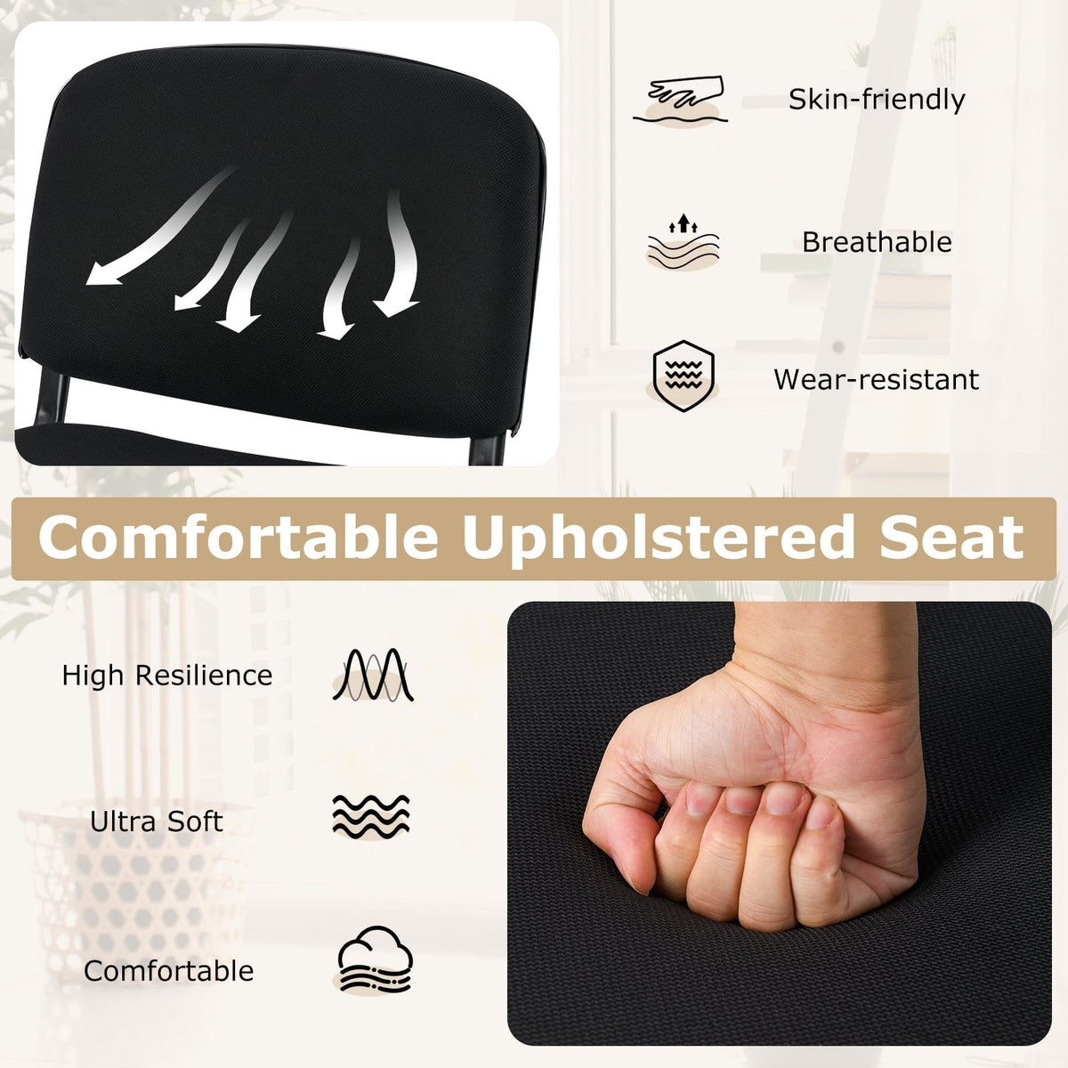 Office Chair with Metal Frame and Padded Cushions for Conference Room-Set of 5