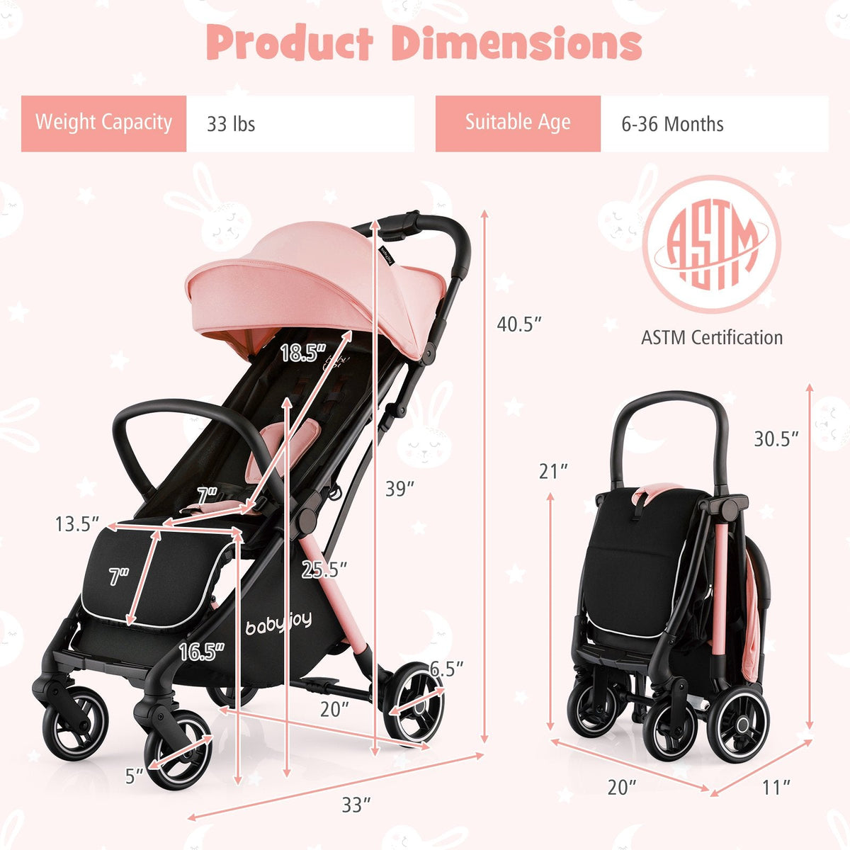One-Hand Folding Portable Lightweight Stroller with Aluminum Frame