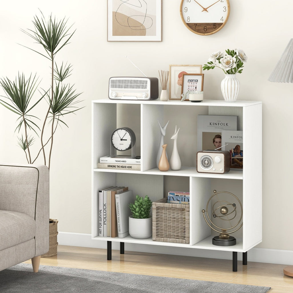 Open Shelf Bookcase with 4 Compartments-White