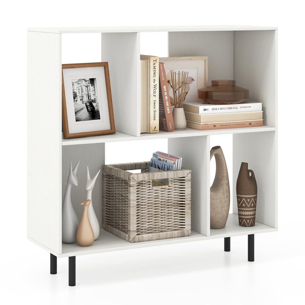 Open Shelf Bookcase with 4 Compartments-White