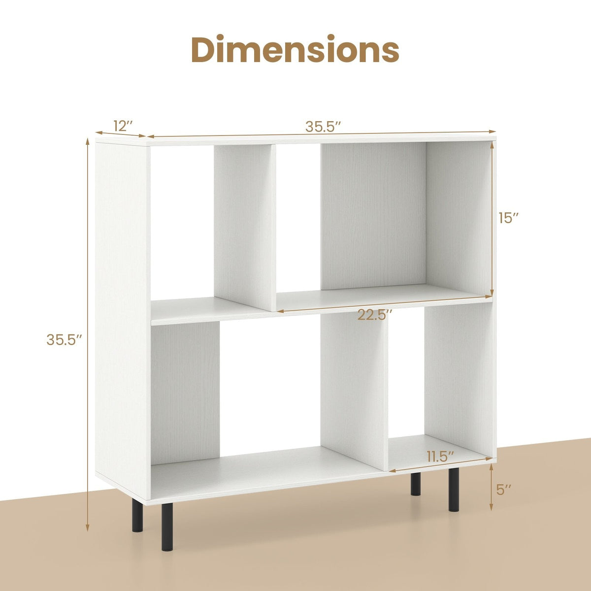 Open Shelf Bookcase with 4 Compartments-White