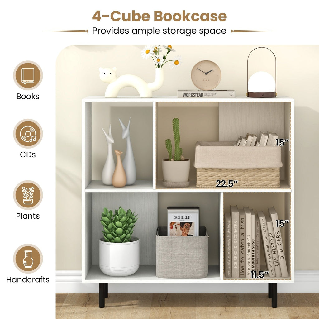 Open Shelf Bookcase with 4 Compartments-White