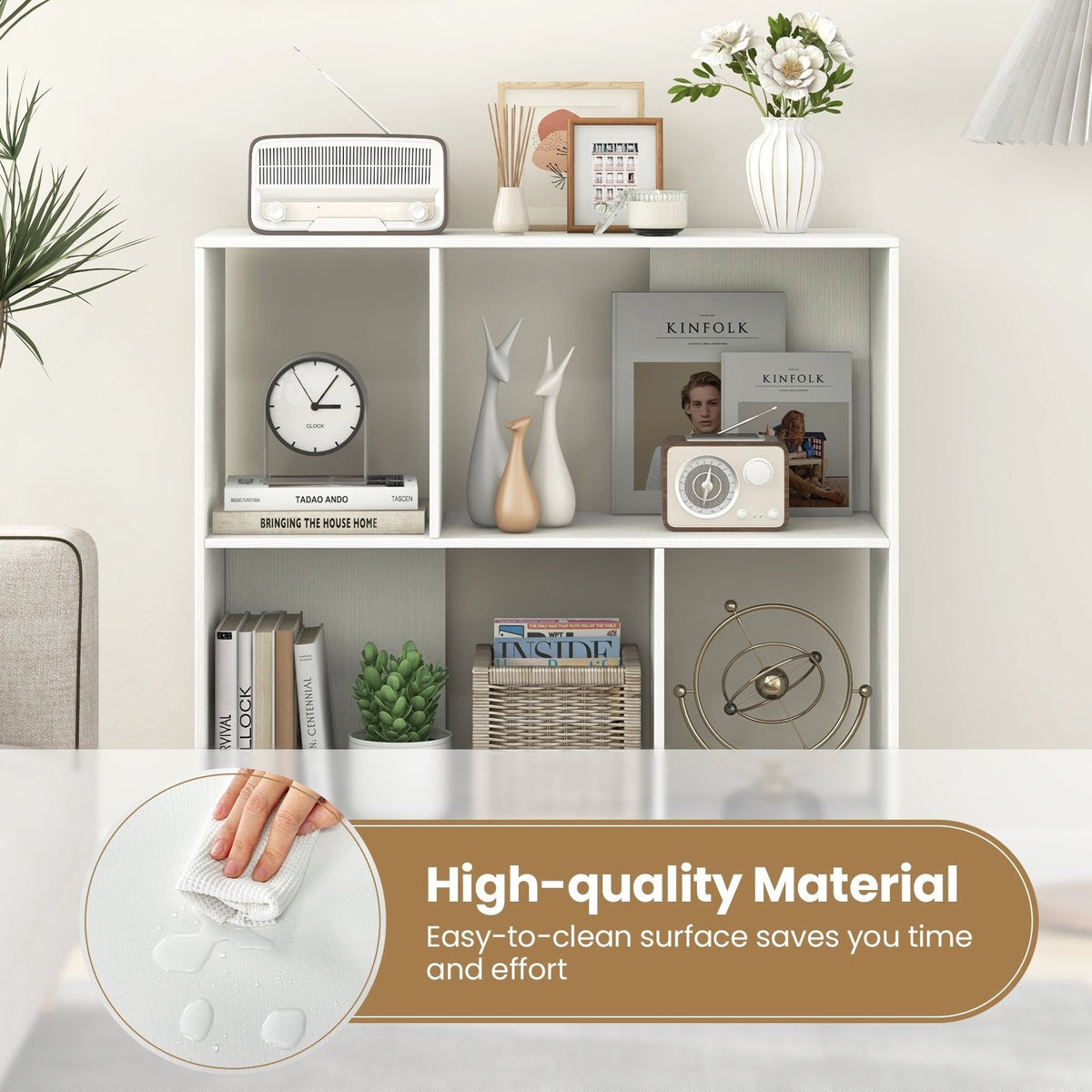 Open Shelf Bookcase with 4 Compartments-White