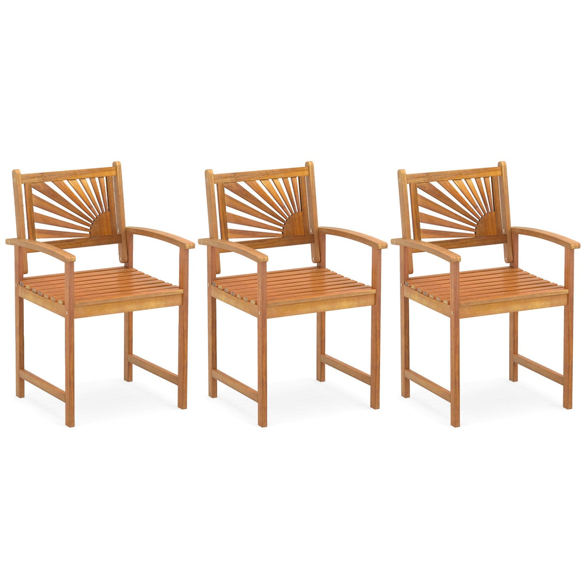 Outdoor Acacia Wood Dining Chairs-3 Pieces