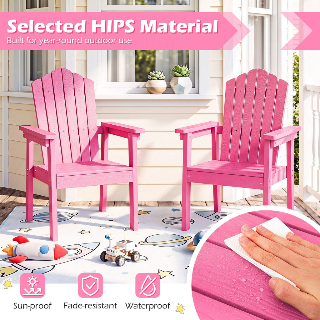 Outdoor Adirondack Chair with High Backrest and Wide Armrests for Deck Poolside-Pink