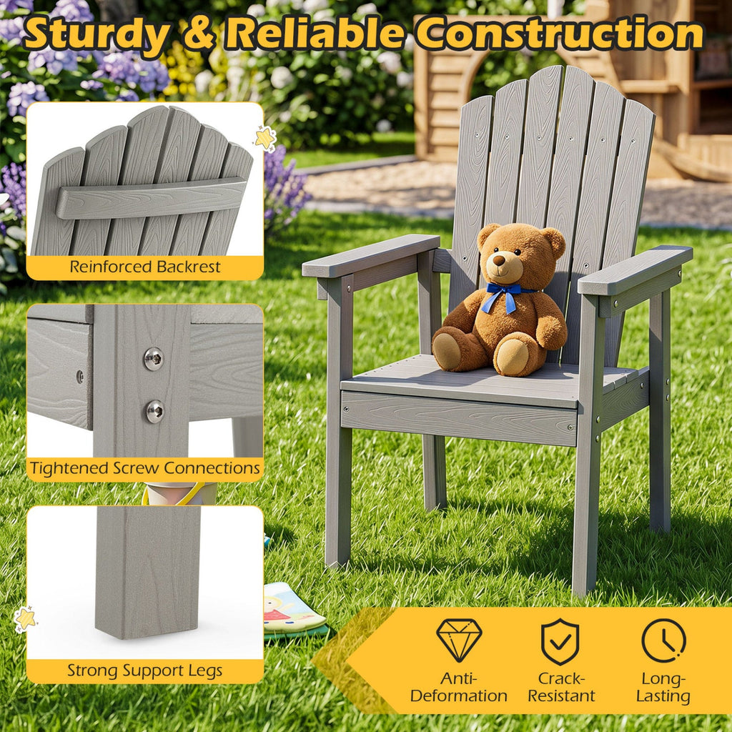 Outdoor Adirondack Chair with High Backrest and Wide Armrests for Deck Poolside-Silver