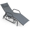 Outdoor Glider Chaise Lounge with Armrests and Adjustable Pillow, Gray