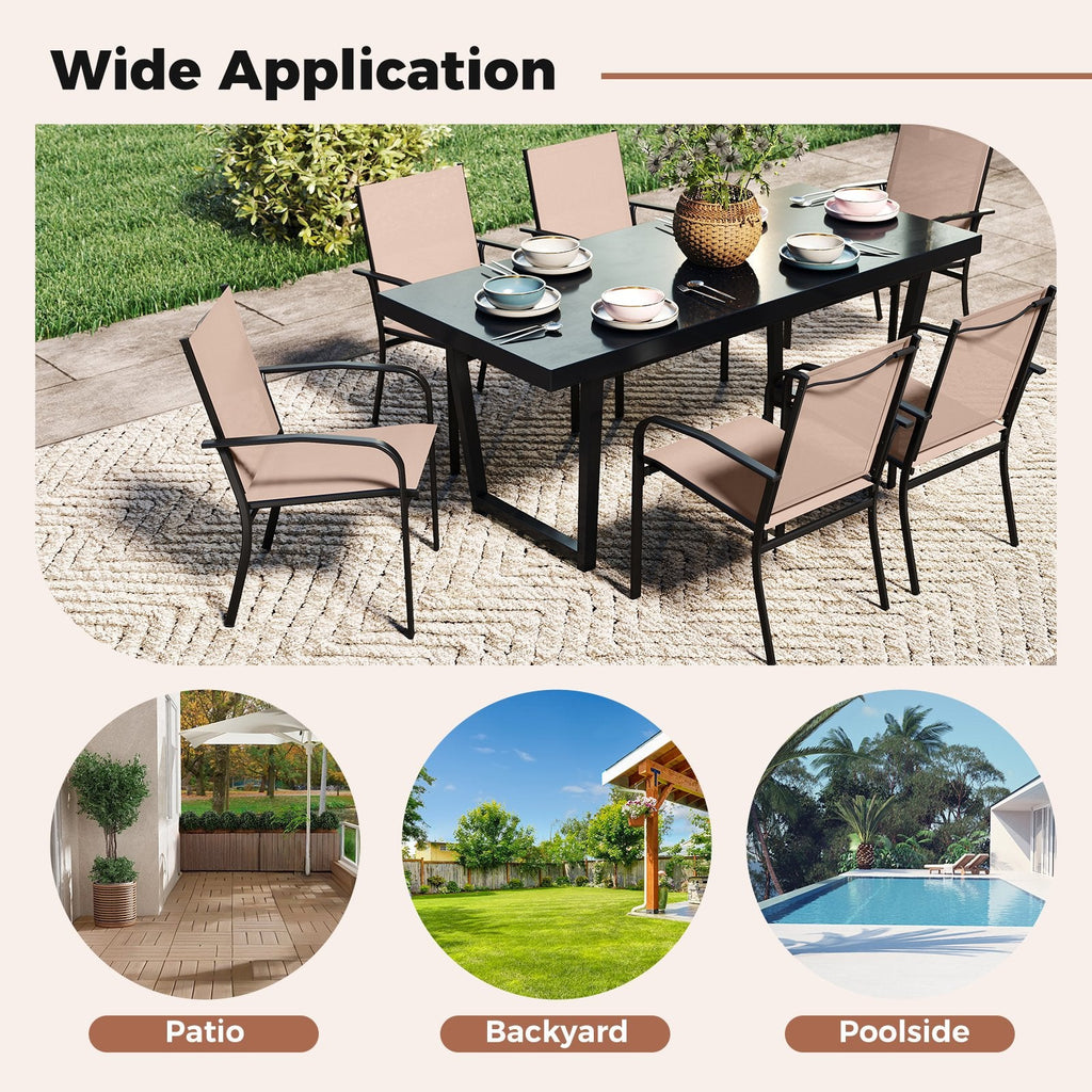 Outdoor Dining Chairs Set of 2 with High Back and Metal Frame-Light Brown