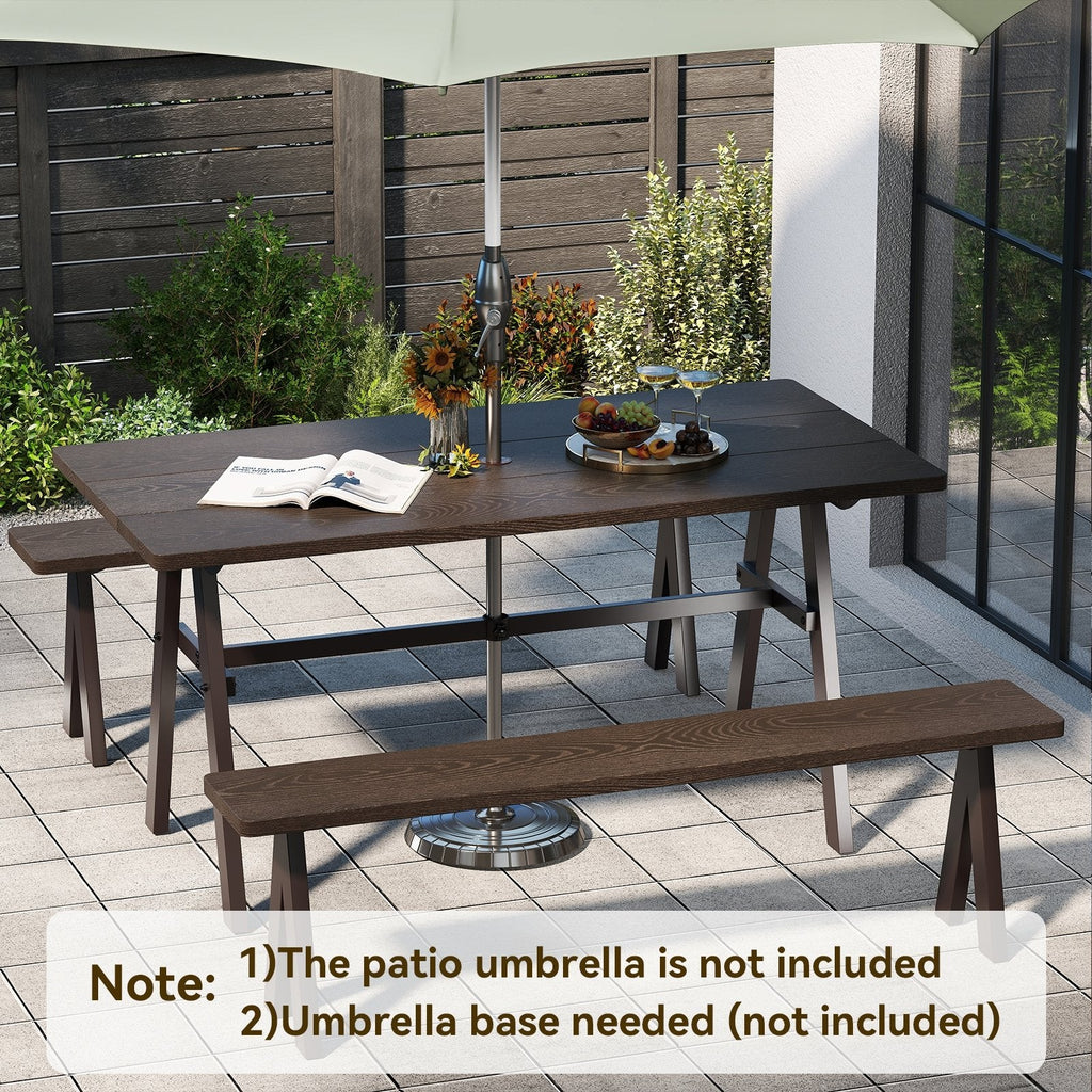 Outdoor Dining Tale for 6 with 1.93 Inch Umbrella Hole for Garden-Dark Brown